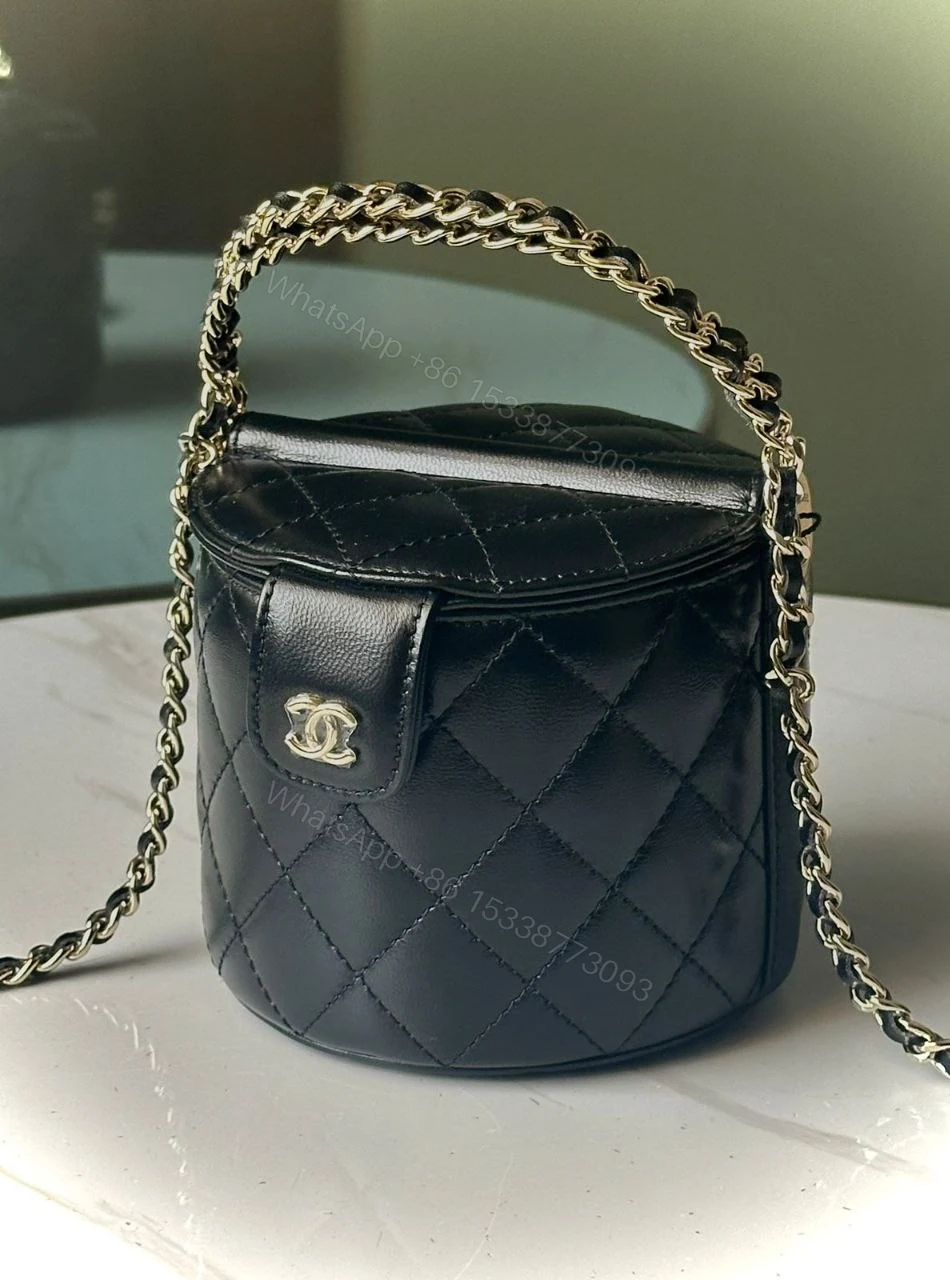 View 2 of Chanel Black Metallic Round Top Handle Vanity Bag