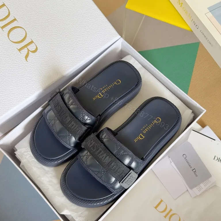View 8 of Patterned Sandals: Quilted Leather Dior-Style Slide Sandals