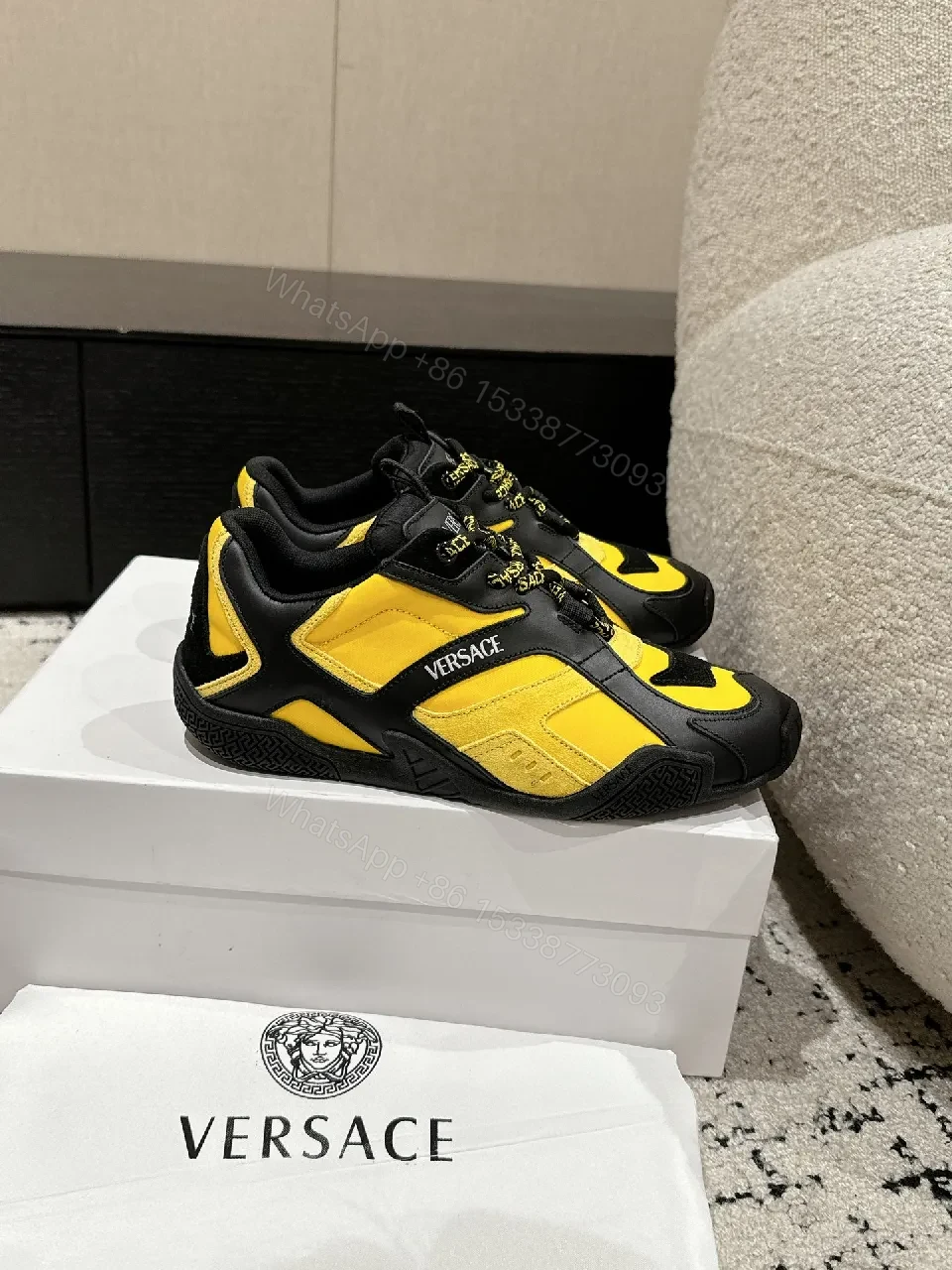 View 7 of Bold Black & Yellow Luxury High-Top Sneakers