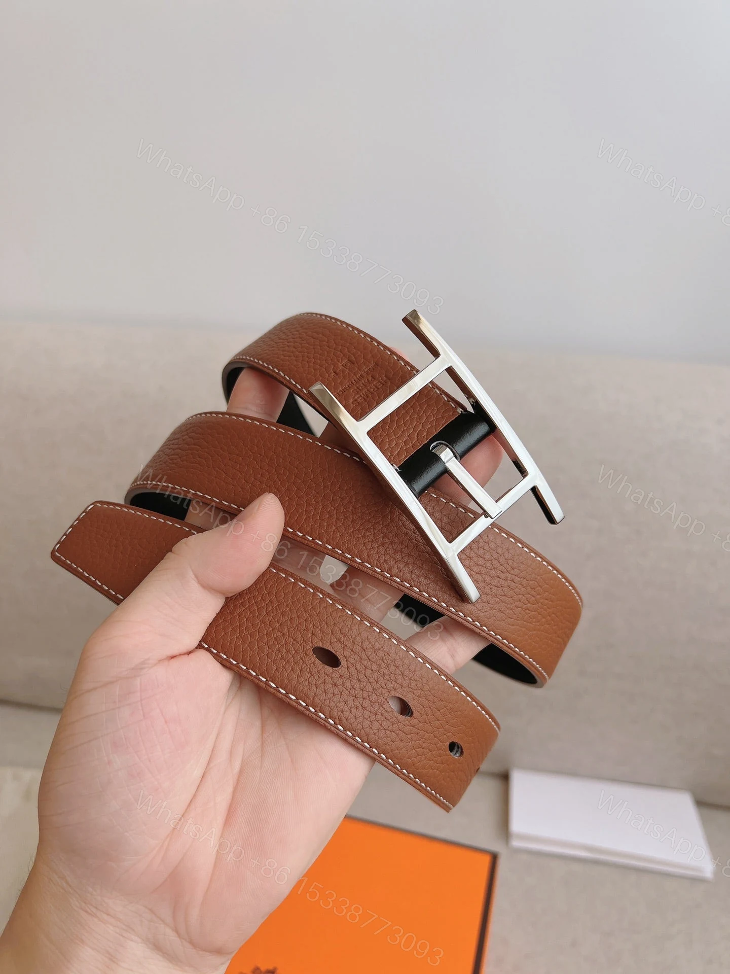 View 2 of HERMES QUENTIN REVERSIBLE BELT BROWN SILVER METAL 32MM