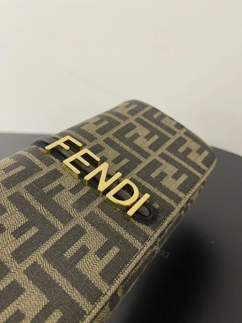 View 7 of Gray Coated Fabric Rectangular Shoulder Bag Bold Vertical Logo Clasp Product Type