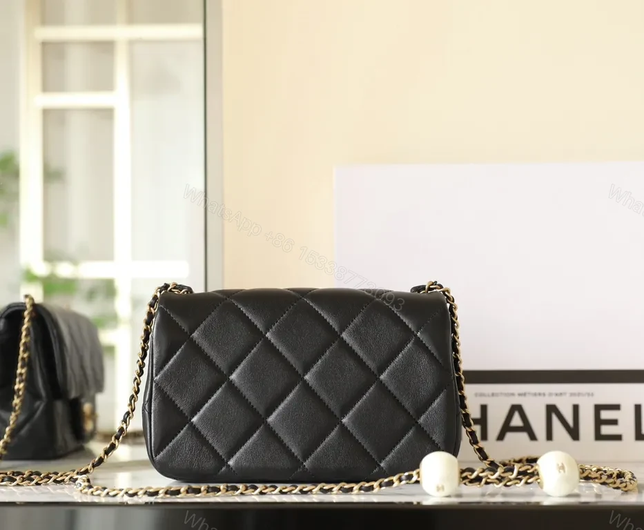 View 2 of Classic Black Quilted Leather Shoulder Bag, Gold Hardware, Crossbody/Shoulder Style