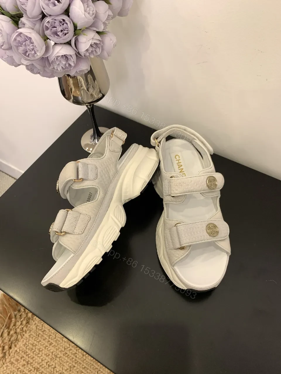 View 2 of White Uppers Platform Sandals: Elevated Comfort & Signature Detailing