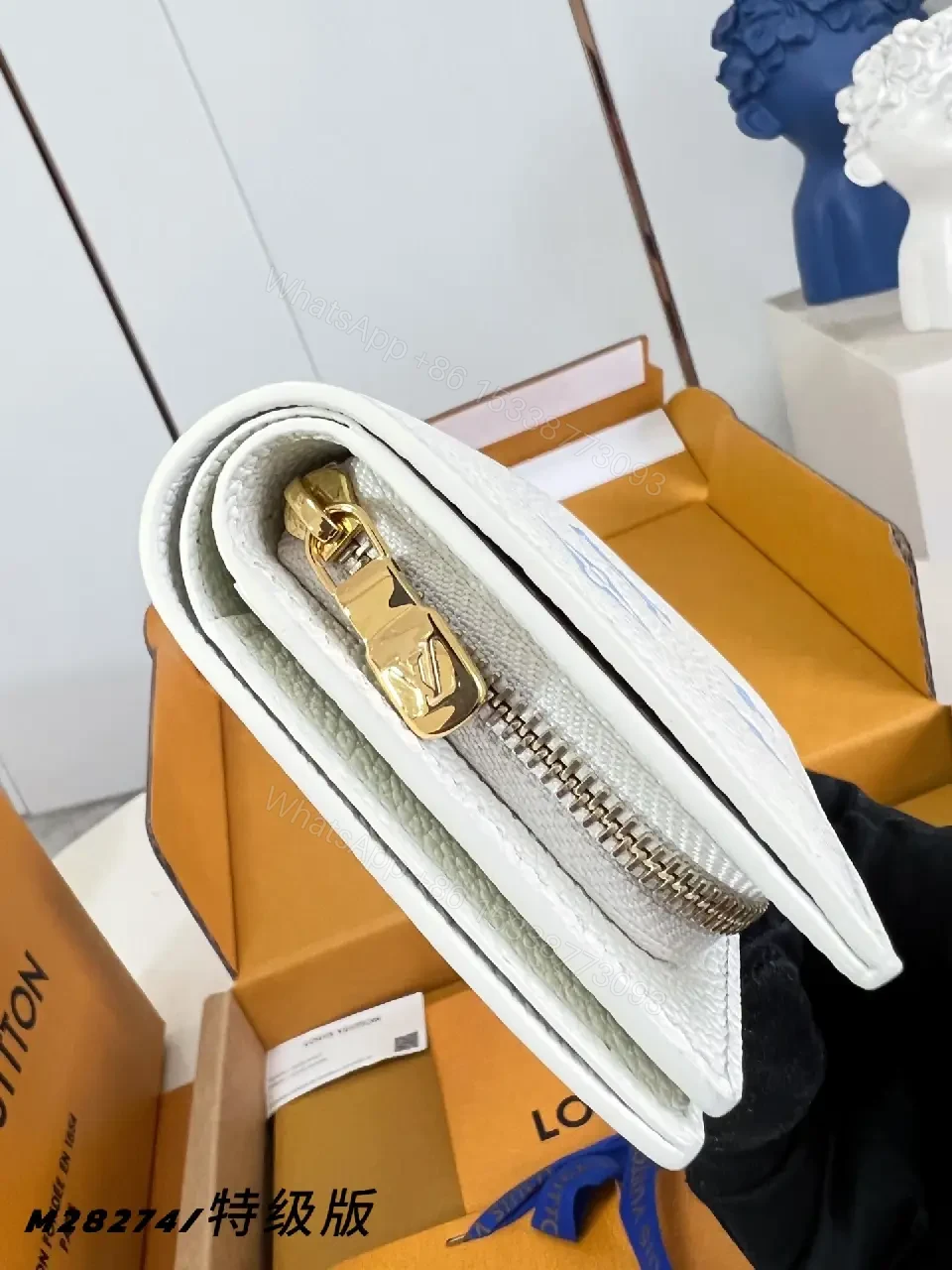 View 6 of White Pebble Leather Monogram Wallet: Slim Luxe Compact
