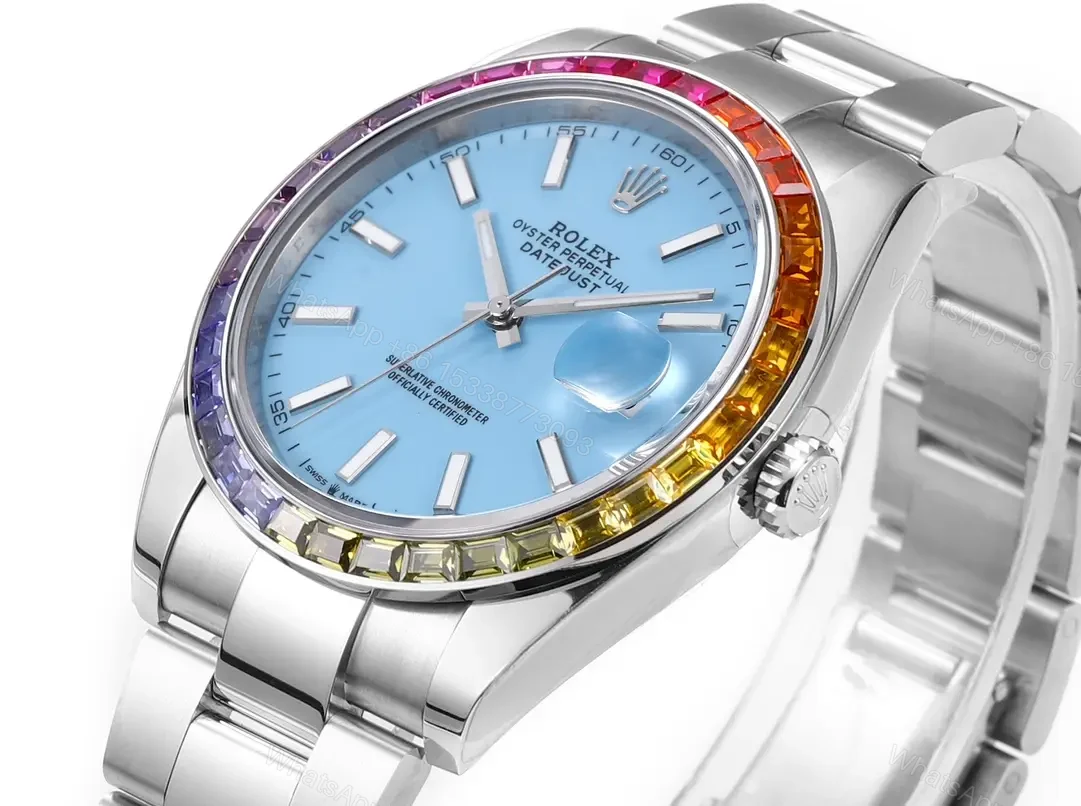 View 3 of Best Rolex Datejust Rainbow Blue replica 41MM Oyster Bracelet Edition RG-DATEJUST41-RAINBOW-BLUE-OYSTER