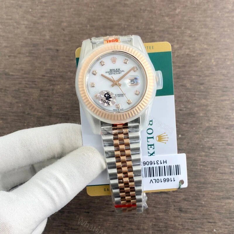 Rolex Date 40MM White Dial Diamond Indices (7AAA) Automatic — view 1