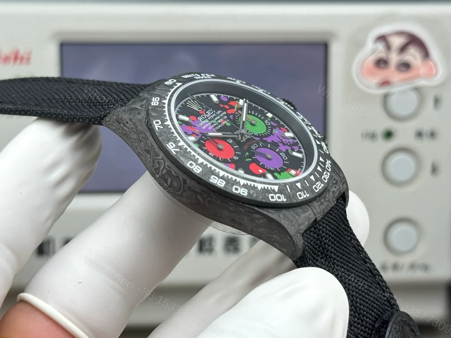 View 6 of Rolex Daytona Carbon Fiber Joker Replica 40MM Premium Black Fabric Strap Custom Edition RG-ROLEX-DAYTONA-BLACK-CARBON-FIBER