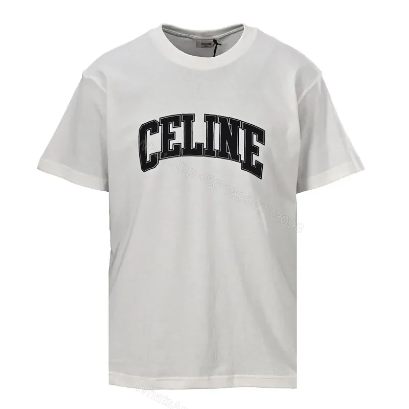 Minimalist White Cotton Tee — Bold Celine Graphic, Premium-essence — view 1
