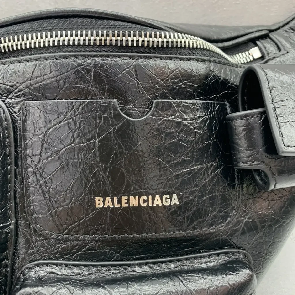 View 4 of Black Textured Leather Belt Bag — Minimalist, Multi-Pocket Utility