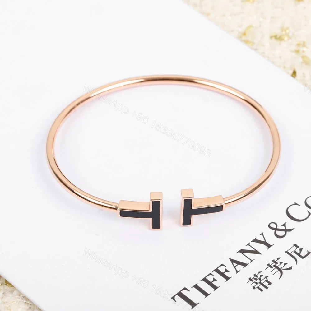 高仿Tiffany&CO蒂芙尼T系列GRP11105雙T黑色手鐲玫瑰金 — view 1