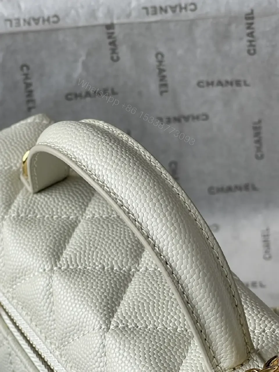 View 7 of Quilted Ivory Mini Bag in Luxe Chevron, Gold Hardware