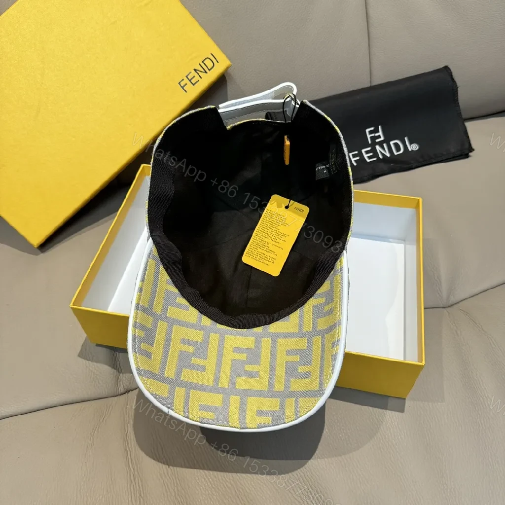 View 3 of Two-Tone Fendi-Style Logo Jacquard Cap with Adjustable Back