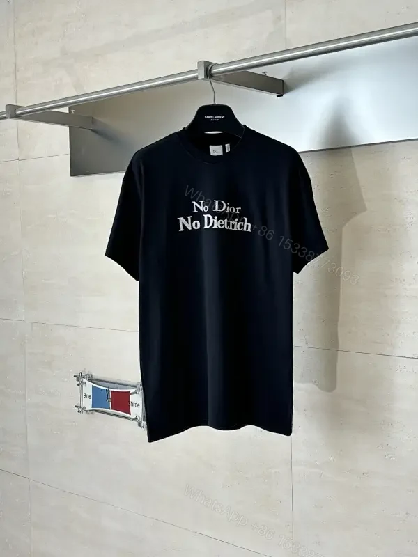 Minimalist Black Cotton Tee with Bold No Dior No Dietrich Statement — view 1