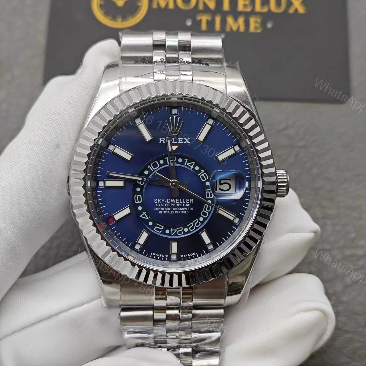 View 3 of Rolex Sky-Dweller Blue Dial Stainless Steel 336934 Jubilee Replica
