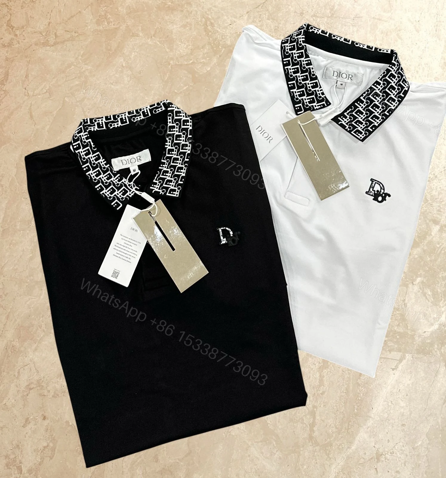 View 4 of Premium Dior First Copy Polo Shirt for Men – Luxury Logo Pattern Collar | Black & White