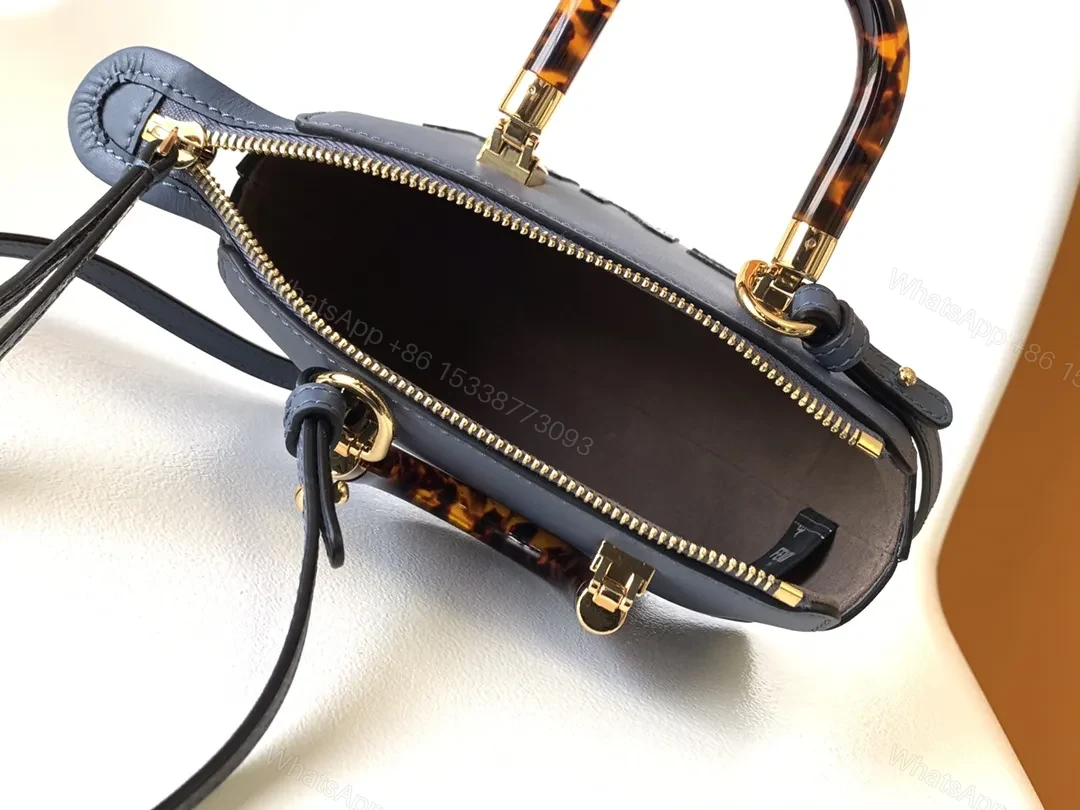 View 7 of Slate-Blue Tortoise-Accent Mini Bag — Luxe, Logo-Detail Crossbody