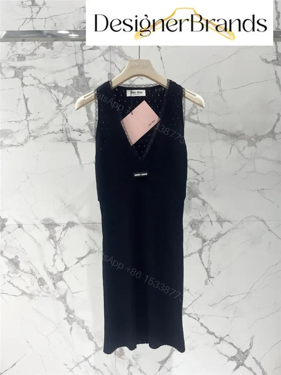 Miu Miu Black Knitted Mini Dress with Lace Trim — view 1