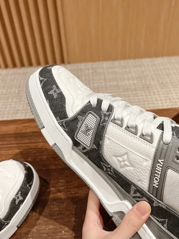View 3 of Modern Peak Leather-Trim Sneaker with Signature LV Monogram