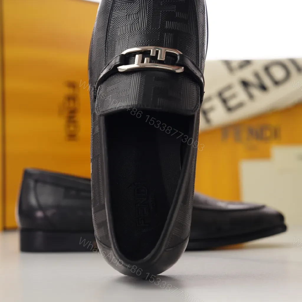 View 8 of Black Embossed Leather Loafers with Buckle - Everyday Luxury Shoes