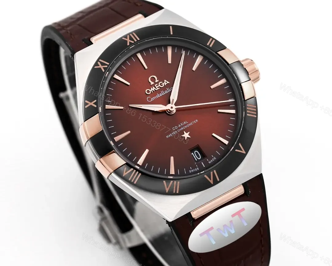 View 3 of Omega Constellation Meteorite Series 5th Generation Watch 41mm Brown Dial Rose Gold and Stainless Steel Case Brown Leather Strap