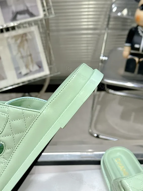 View 4 of Mint Leather Slide: Quilted, Emblem Details, All-Day Comfort