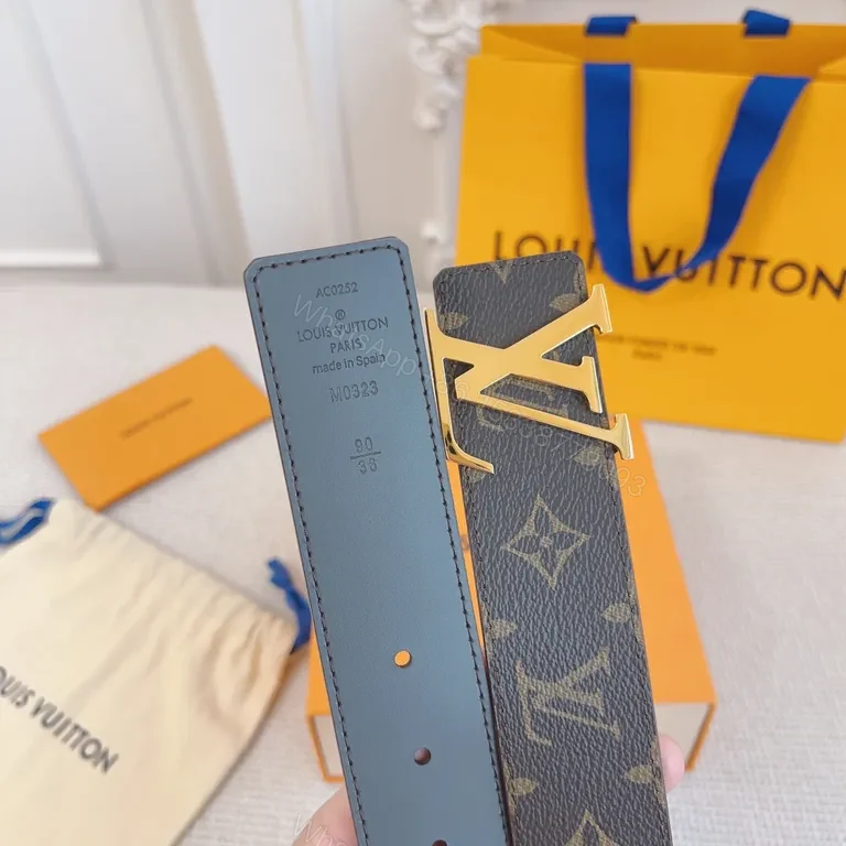 View 2 of Gold LV Monogram Belt â€“ Premium Leather, Everyday Luxury