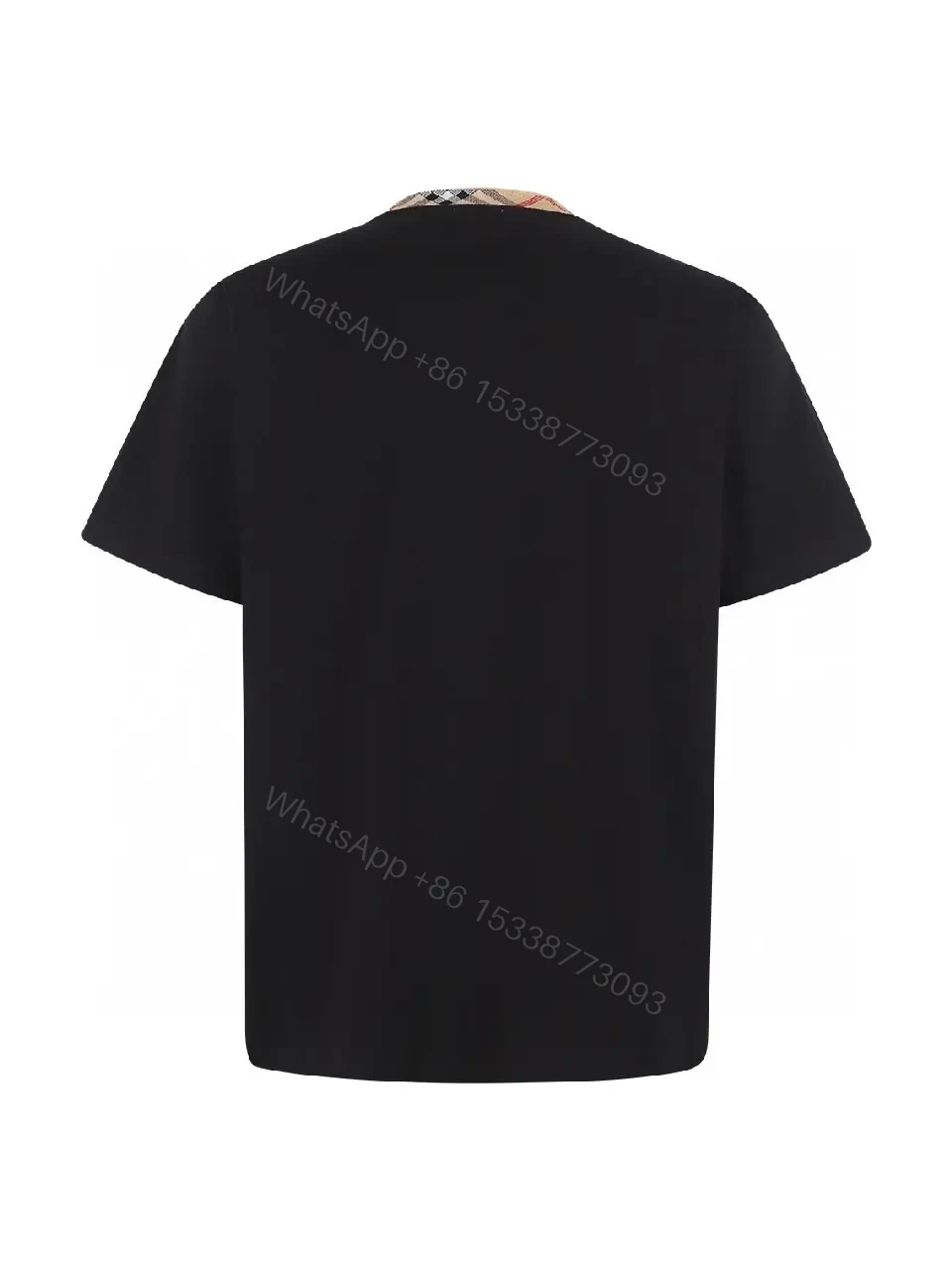 View 4 of Monochrome Essential Tee with Plaid Collar Detail