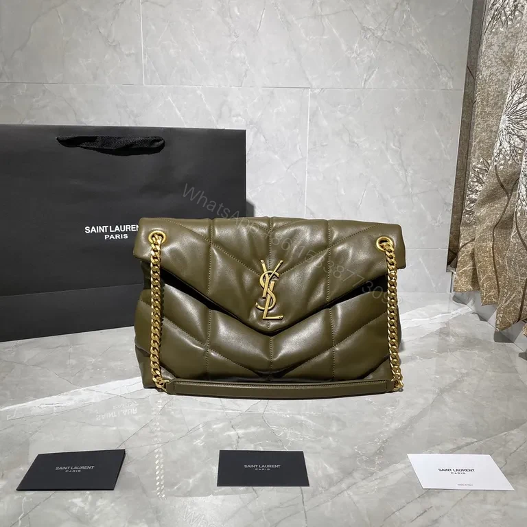 Olive Green Quilted YSL Shoulder Bag: Gold Chain Luxury — view 1
