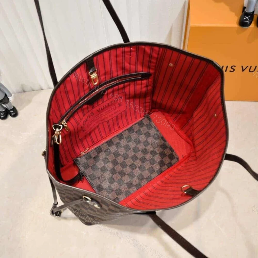 View 8 of Louis Vuitton Neverfull MM Damier Ebene Cerise Red And Brown 32Cm N40599