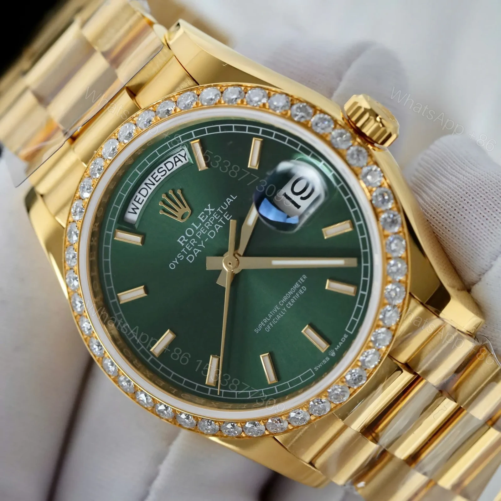View 5 of Superclone Rolex Day-Date Bright Green Diamond Dial 128398tbr-0035 36 mm
