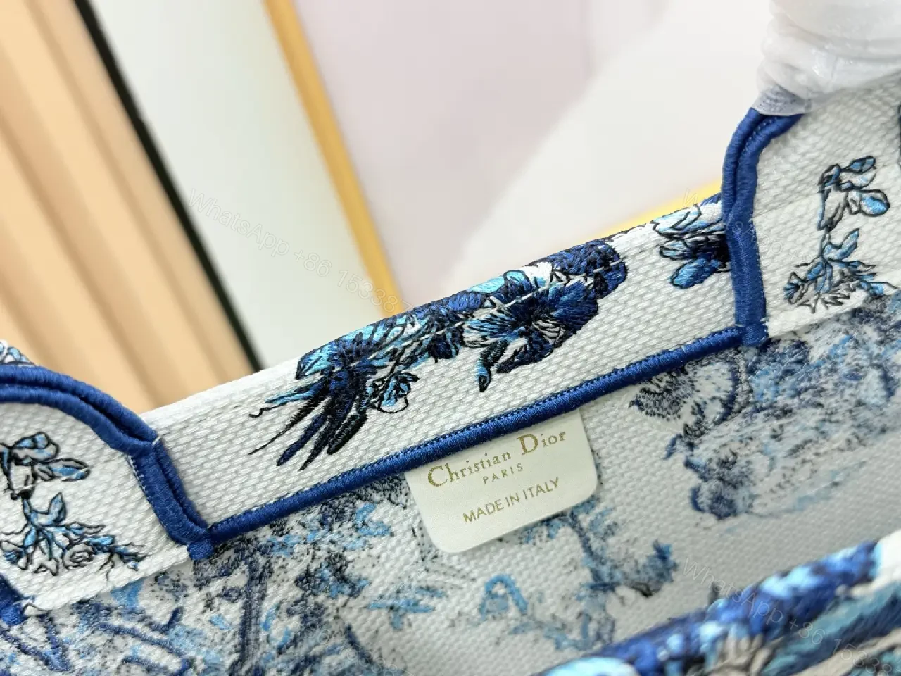View 3 of Blue Ivory Toile de Jouy Structured Tote - Luxe Everyday Tote