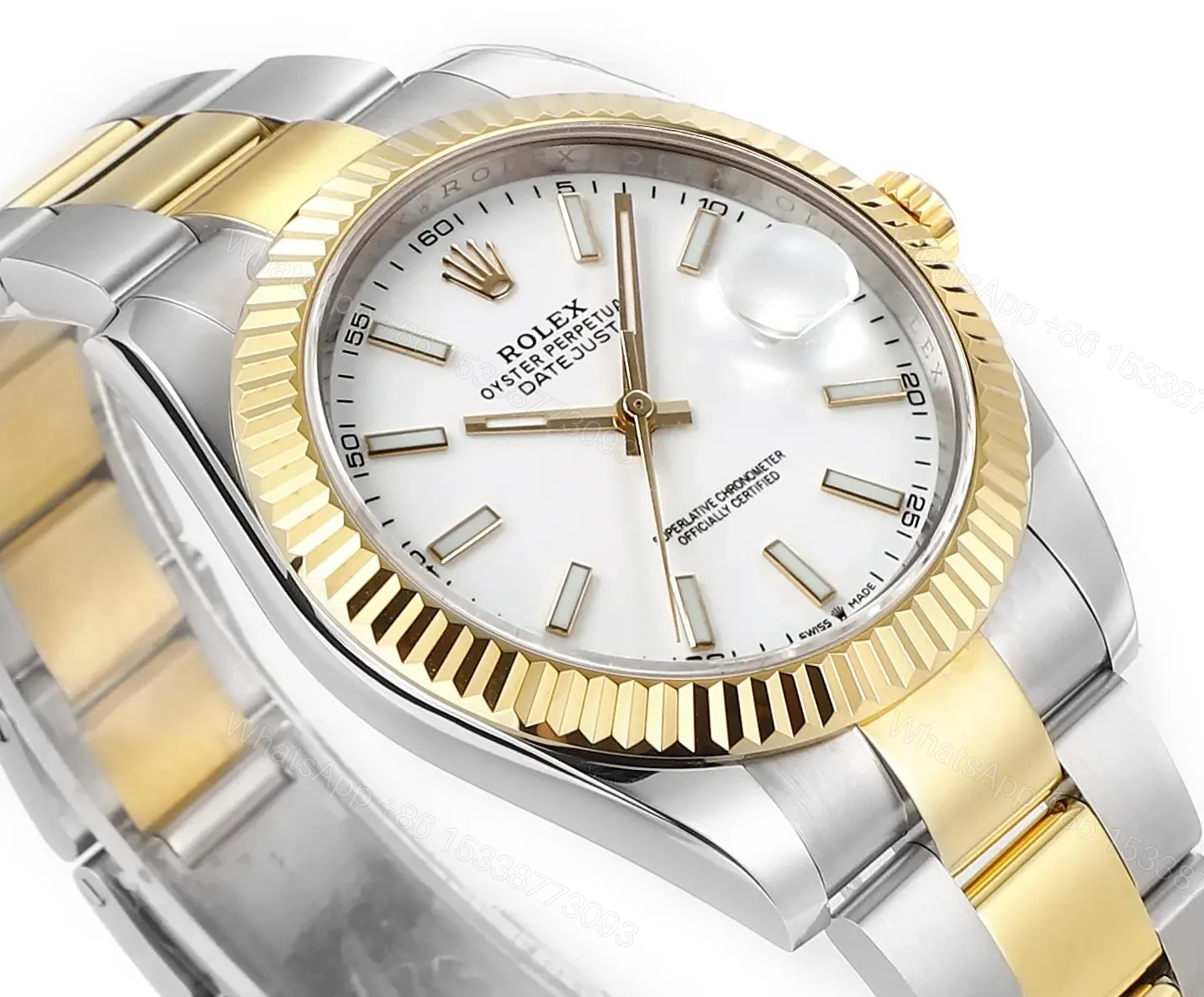 View 5 of Rolex Datejust 41 Yellow Rolesor Fluted Oyster White Dial Watch 126333-0015