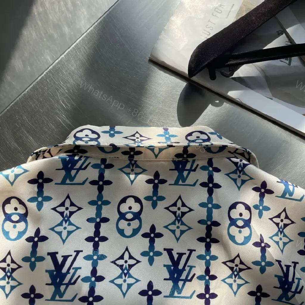 View 4 of Playful Monogram Shirt: Navy/Teal, Short-Sleeve, Camp Collar