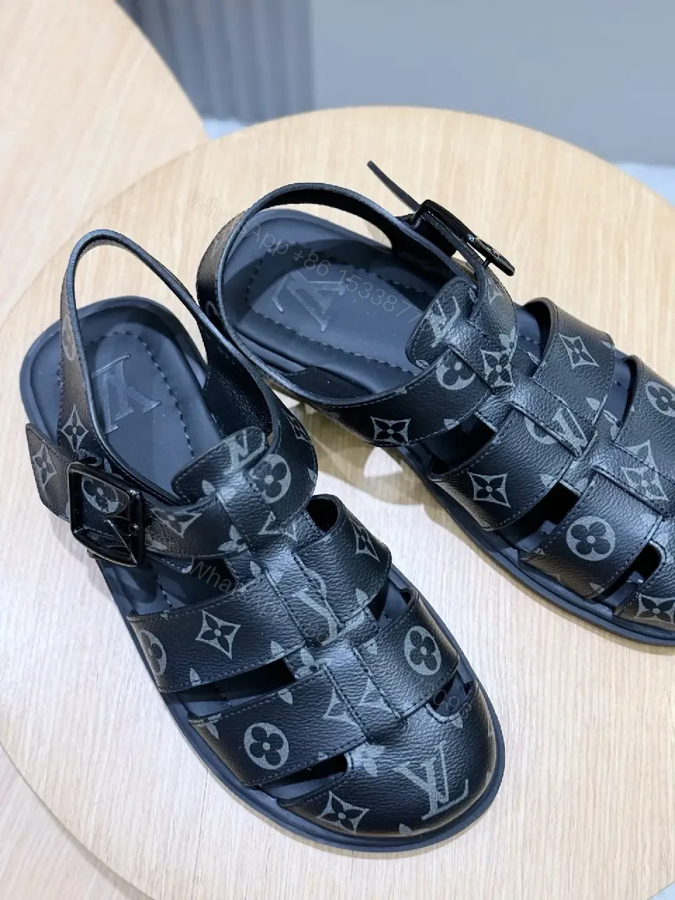 View 2 of Monogram Mirage: Black Leather Sandals, Cushioned Comfort