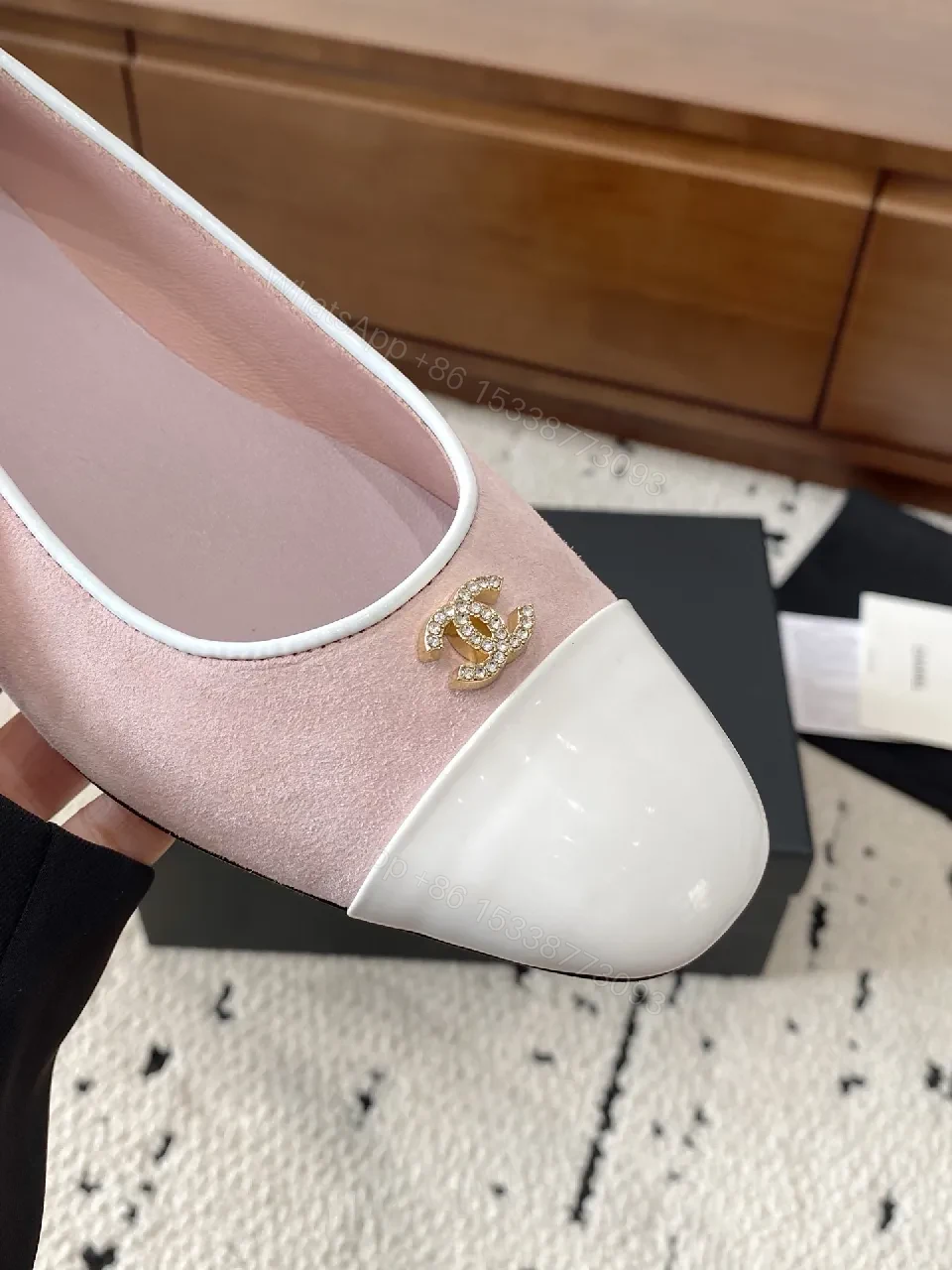 View 2 of Soft Pink Two-Tone Ballet Flats with Gold Logo (No Brand)