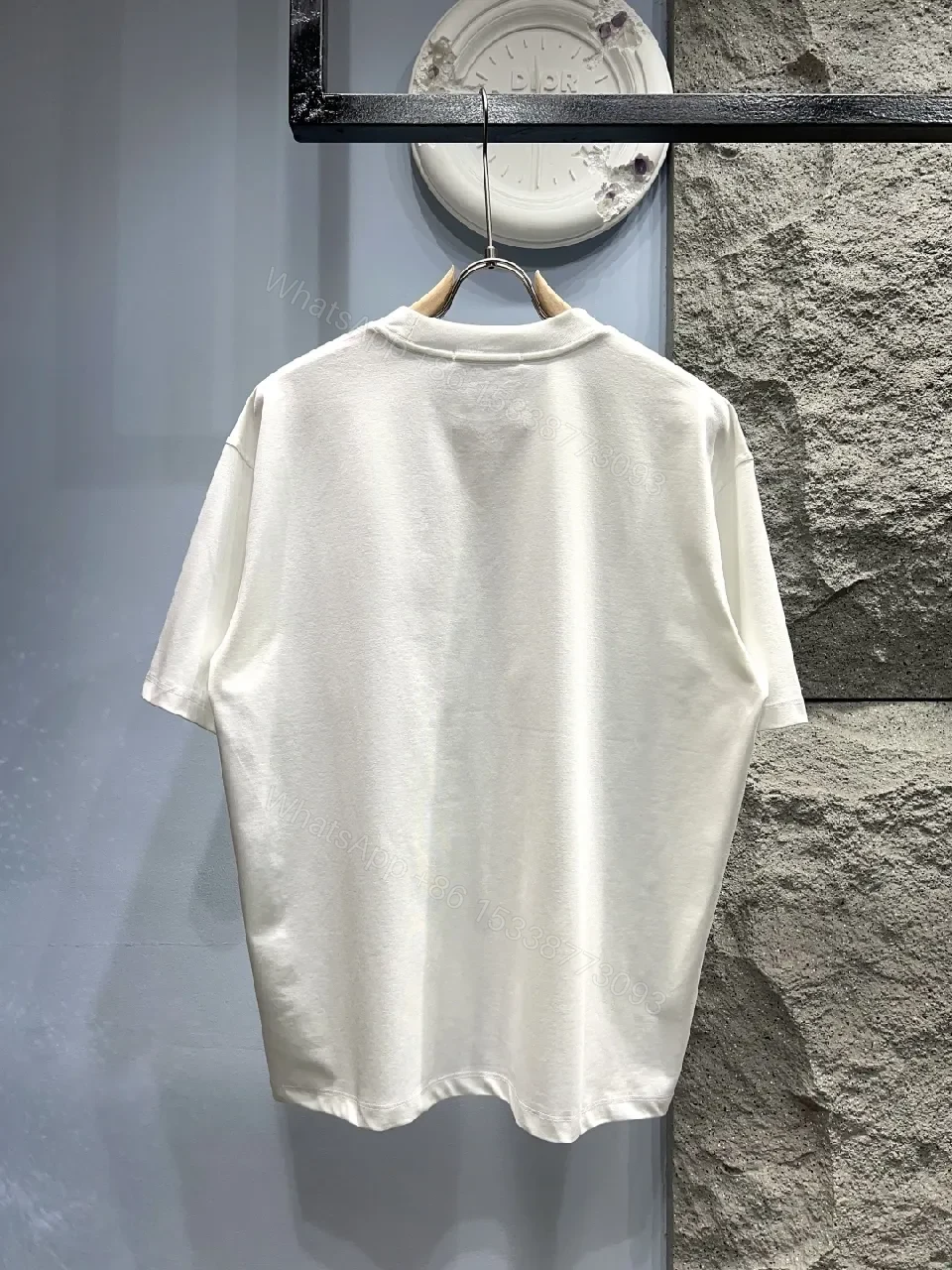 View 9 of White Cotton Tee with Distressed Gradient Logo - Relaxed Fit Top
