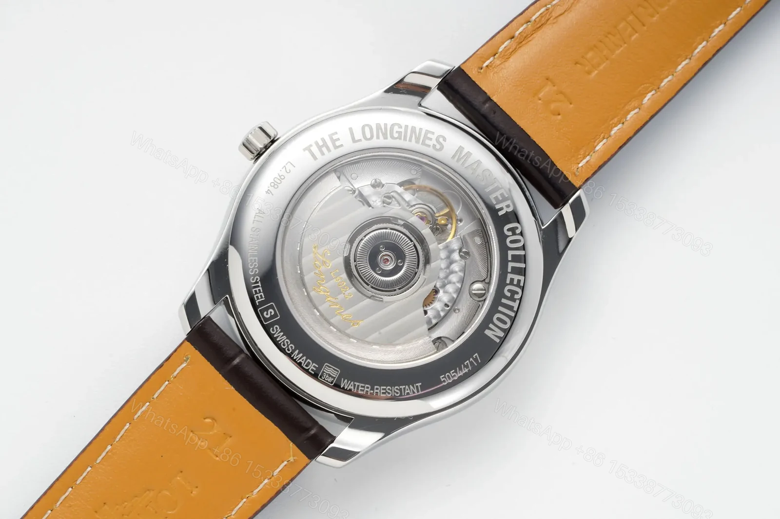View 6 of Longines Master Collection Automatic Watch Silver Dial Blue Hands Brown Leather Strap