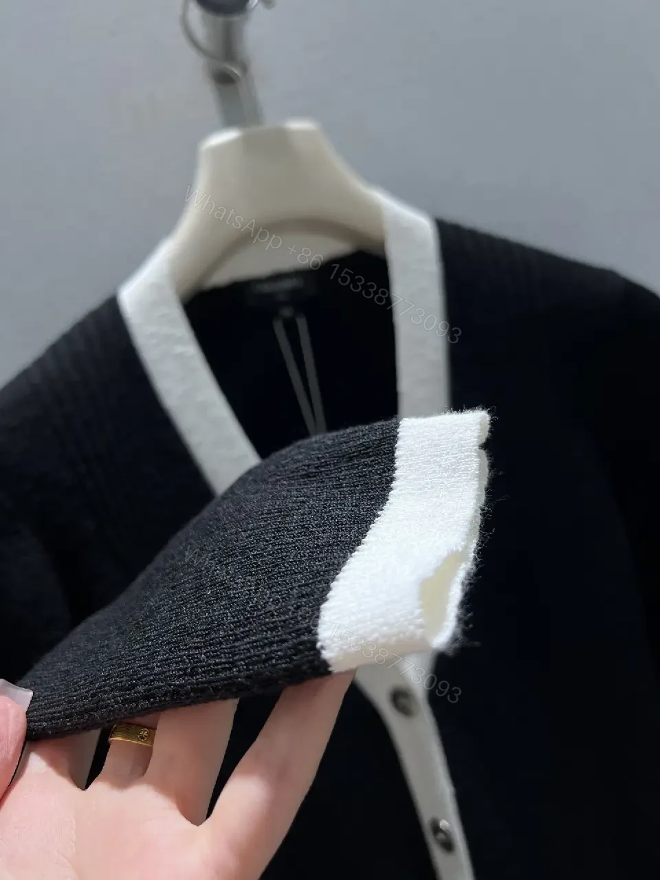 View 6 of Contrast-Trim Knit Cardigan: Sophisticated, Designer-Inspired Luxury