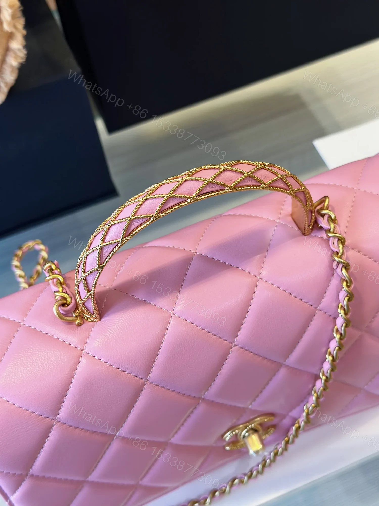 View 3 of Chanel Coco Mini Handbags Pink With Lock Gold 22x21cm