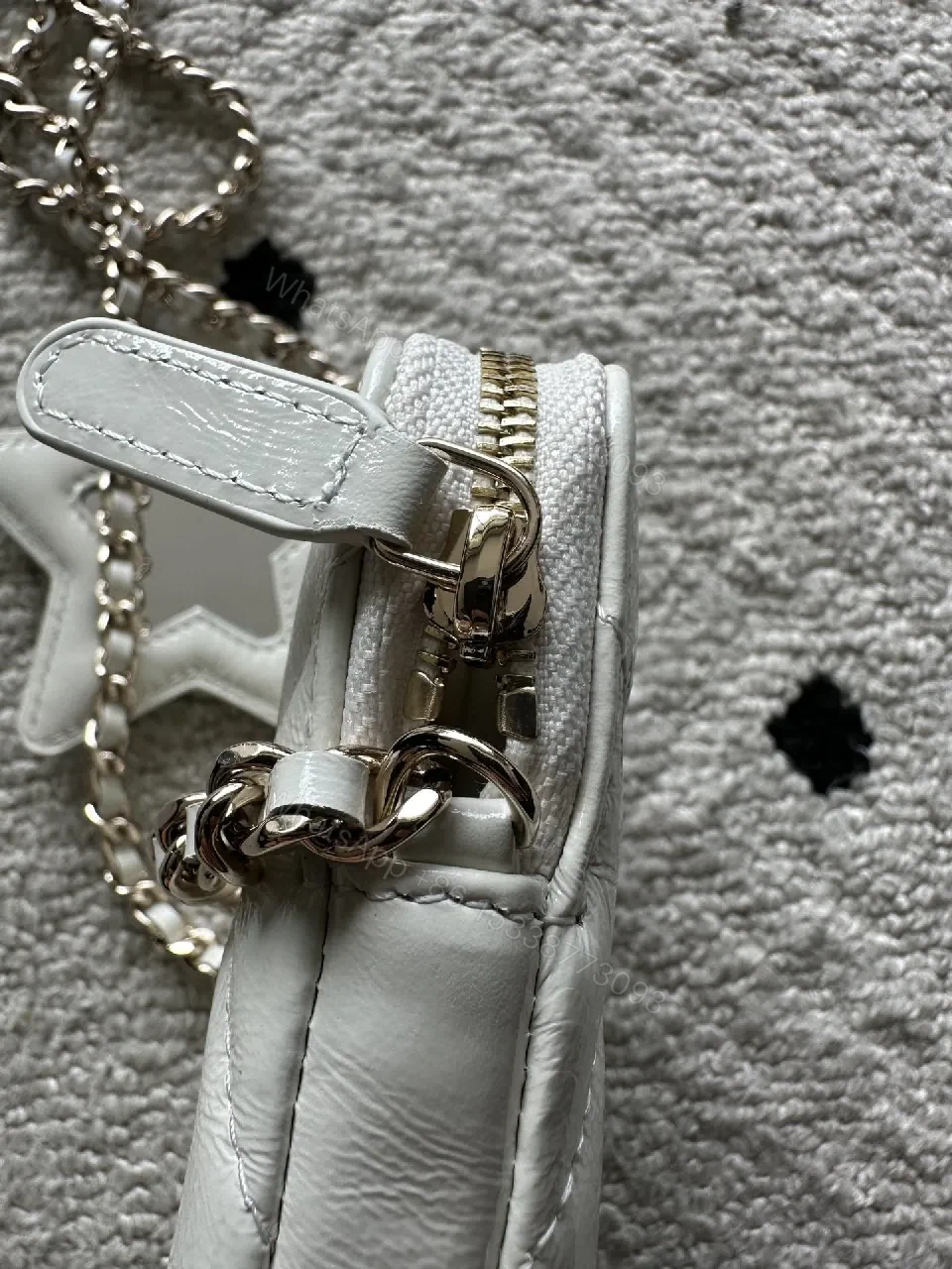 View 8 of Quilted White Leather Mini Crossbody with Silver Hardware
