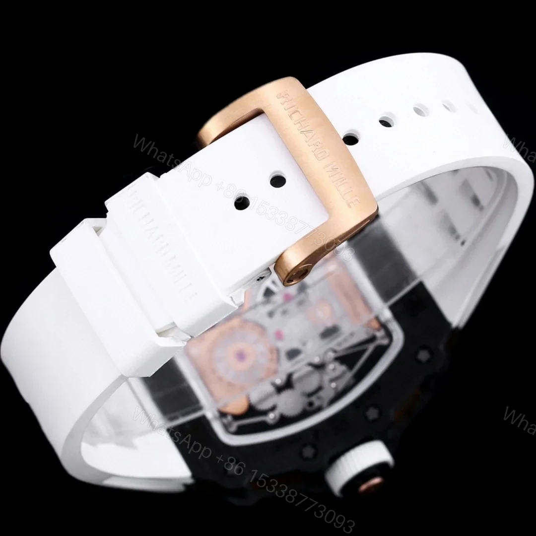 View 9 of Richard Mille RM21-01 Automatic Skeleton Watch 40MM Carbon Fiber Case White Strap Aerospace Structure 20 Keyway Screws Premium Edition RM-RM21-01-CF-WHT-SKL-40