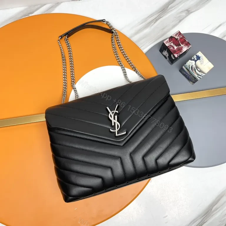 Quilted YSL-Style Messenger Bag - Black Leather, Luxe Hardware — view 1