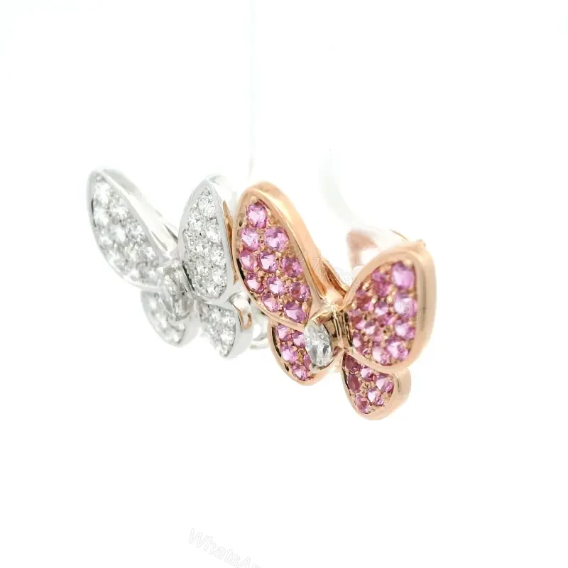 View 7 of 18K Gold Two Butterfly Diamond Pink Sapphires Earrings