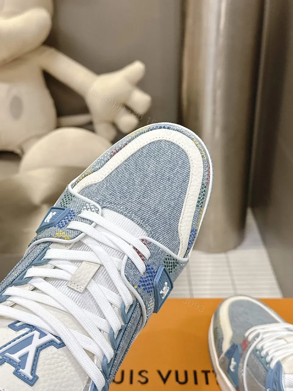 View 3 of Denim-Texture High-Top Sneakers: Luxury Vibe, All-Day Comfort