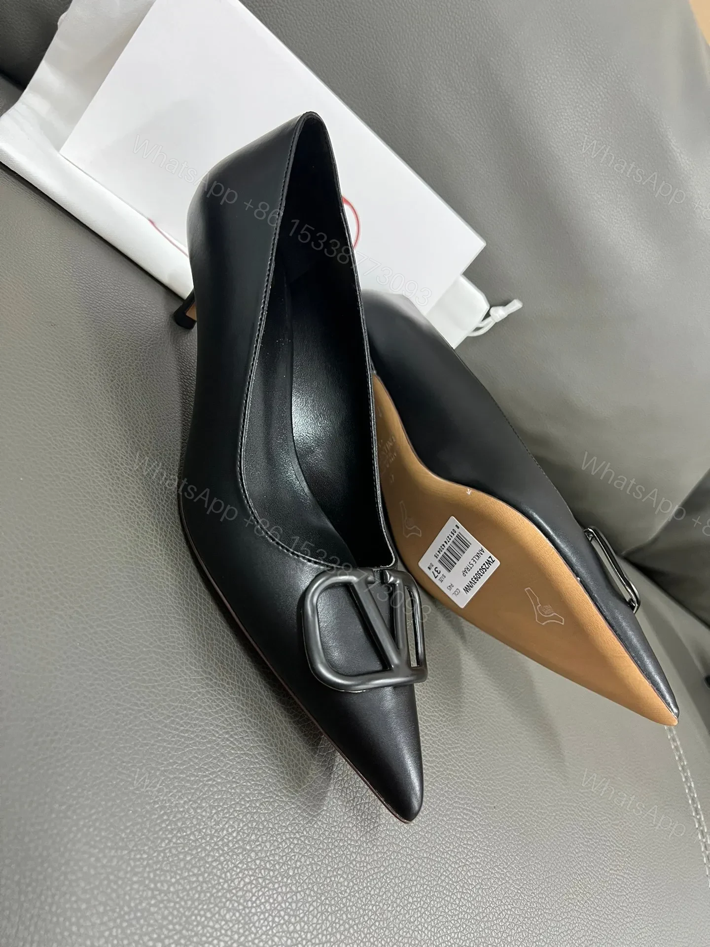 View 5 of Valentino Women Black Leather Pointed Pumps