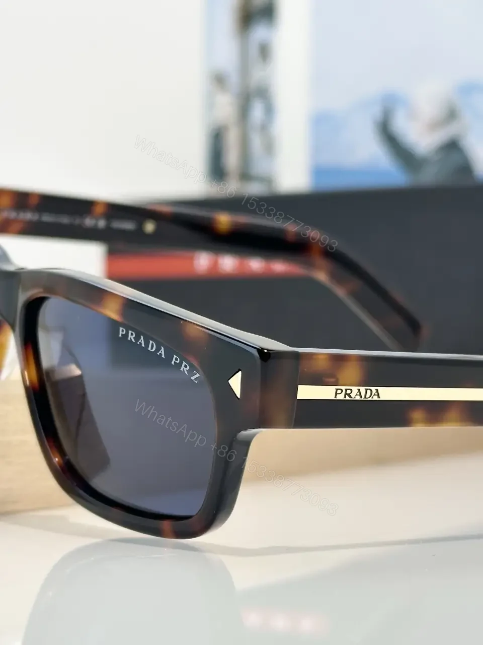 View 10 of Tortoiseshell Rectangle Wrap Sunglasses, Cat-Eye Inspired, PRADA PRZ