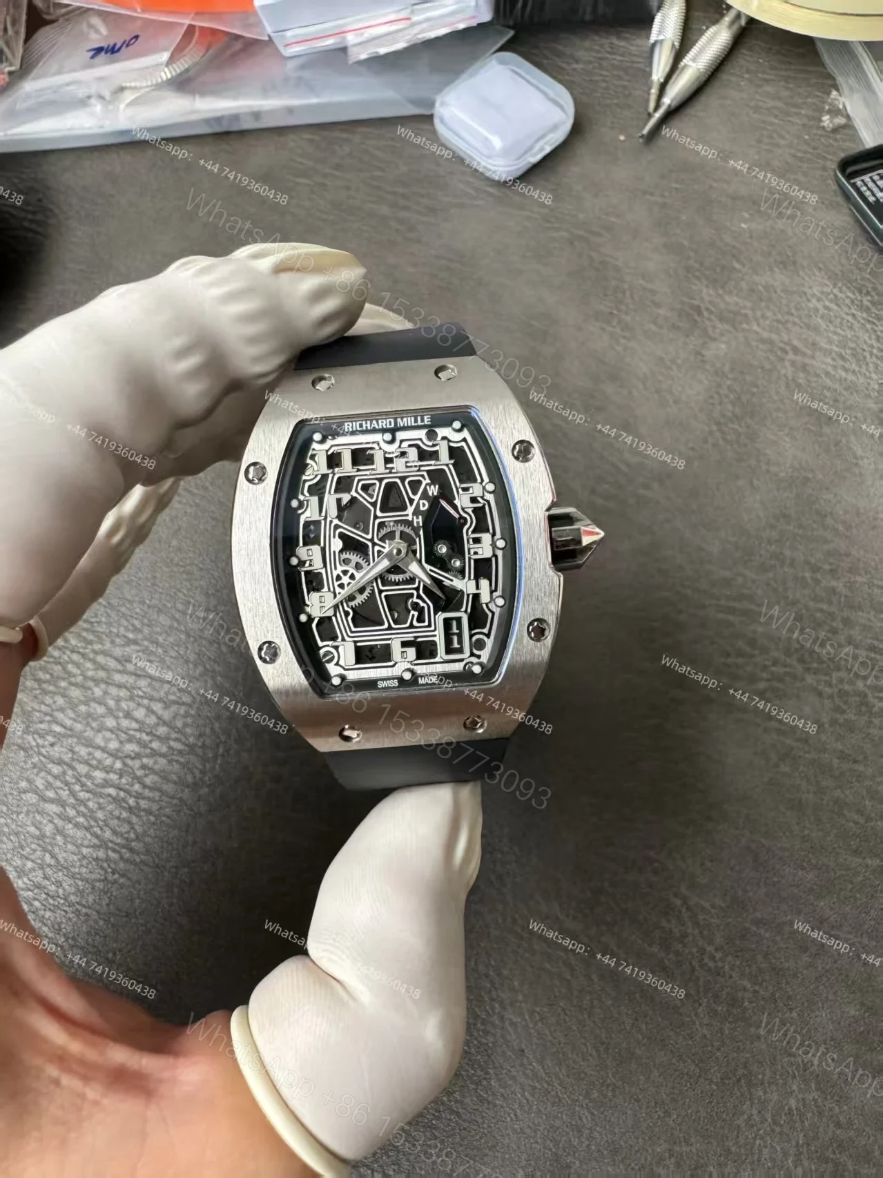 View 18 of Super Clone Richard Mille RM 67-01 Titanium Skeleton Pink Velcro Strap
