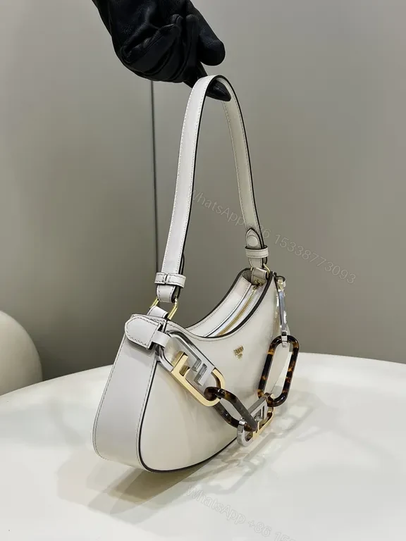View 5 of Chic White Leather Handbag: Minimalist Fendi Hardware Elegance