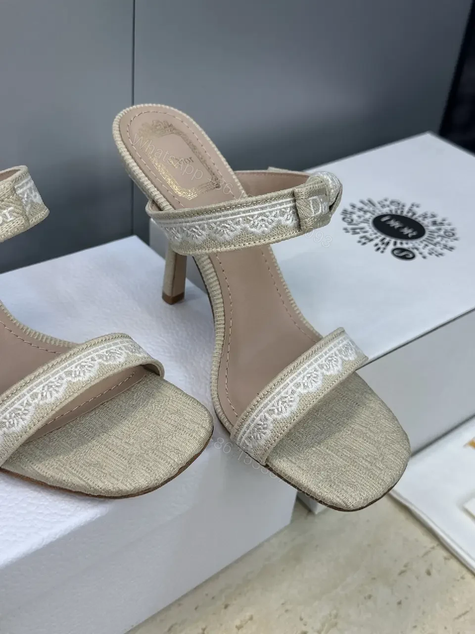 View 4 of Champagne-Embroidered Open-Back Sandals with Cushioned Comfort