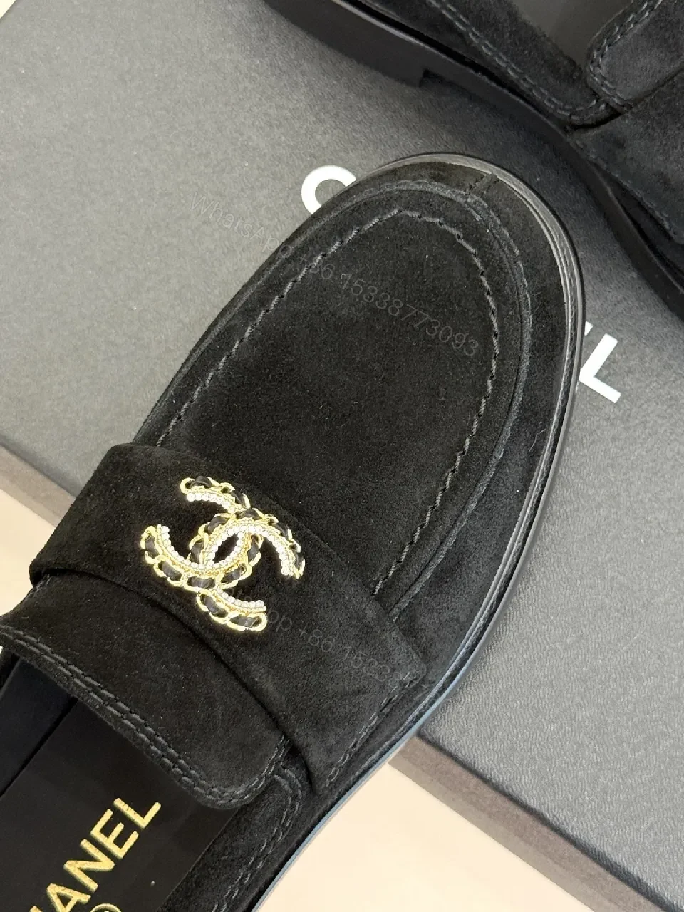 View 9 of Lux Suede Loafers with Gold Emblem – Subtle Luxury
